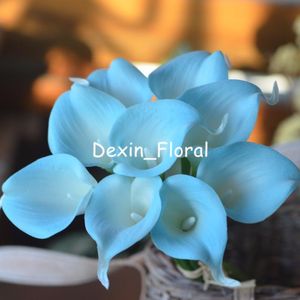 Wholesale artificial calla lily flowers for sale - Group buy Decorative Flowers Wreaths Misty Turquoise Calla Lilies Real Touch For Silk Wedding Bouquets Artificial Lily Bridesmaid BouquetsDecorative