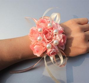 装飾的な花の花輪の花輪5ピース バッグの結婚式のブライダル花嫁介添え手の手首の花パーティープロム女性のコロセージ母シルクローズコサージャーArti