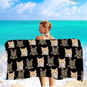 Anpassad Pet Cat Face Po Beach Selfie Hand Personlig vän Kids Giftswimming Cover Handduk 220616