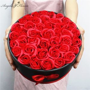 Hug Bucket Round Paper Box +Rose Soap Flower Packing Set Fresh Floral Gift Box Party Wedding Presents Storage Box Florist Supply 220406