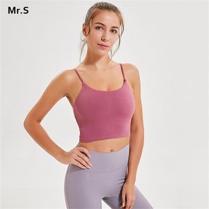 Thin strap workout tops for women fitness yoga shirts strappy gym crop top padded pink sport shirt 7 colors spandex women shirts T200401