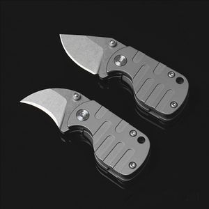 Ny liten ficka Folding Kniv S35VN Drop Point Stone Wash Blade TC4 Titan Alloy Handle Ball Bearing EDC Knives