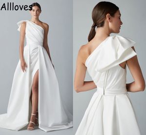 Big Bow One ombro minimalista de uma linha Vestidos de noiva com rio de cetim de cetim elegante e sexy