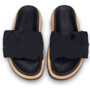 Women Pool Pillow Comfort Slipper Designer Slides Lady Nylon Strap Mule Men Leather Slippers Flat Rubber Outsole Slide Sandal with box