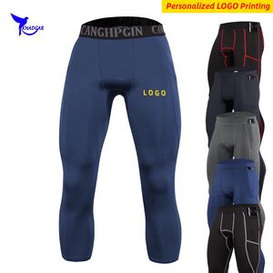 Hızlı Kuru Spor Fitness Capris Taytlar Erkekler Sıkıştırma Koşu Taytlar Jogging Egzersiz Egzersiz Spor Giyim Pantolon 3 4 Kişiselleştirilmiş 220608