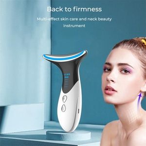 Neck Anti Wrinkle Face Lifting Beauty Device LED Pon Therapy Skin EMS Tighten Massager Reduce Double Chin WrinkleRemoval 220630