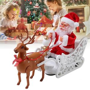 Jul Elk Sleigh Dra Santa Claus med musik Barn Bästa Nya Årgåvor Elektrisk Sounding Toy Festival Heminredning