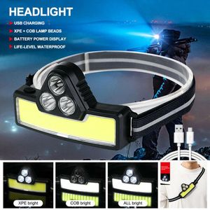 Headlamps 2022 Headlamp Portable COB LED Headlight Charging Display USB Rechargeable Head Lamp Hiking Torch Built-in Battery