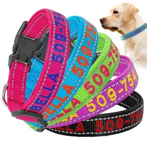パーソナライズされた犬の首輪カスタム刺繍ナイロンIDタグSリフレクティブペット名携帯電話用