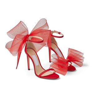 2022Romantic Wedding Bridal Sandals Shoes Sexy Women High Heels Mesh Bows Stiletto-heel Dress Lady Pumps