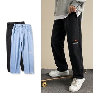 Autumn Men's Baggy Jeans Fashion Straight Denim Wide-leg Pants Black Light Blue Ins Casual Trousers Streetwear Male 220328