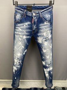 2022 новые мужские джинсы с отверстием светло-голубой темно-серый итальянский бренд мужские длинные брюки брюки уличная джинсовая узкая узкая прямая байкерская джинсовая ткань для D2 размер высшего качества 28-38 9853