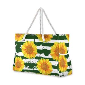 Einkaufstaschen 2021 Neue Frauen Strand Tasche Mode Sonnenblumen Stoff Handtaschen Damen Große Schulter Tasche Casual Bolsa Shopping Einkaufstaschen 220310