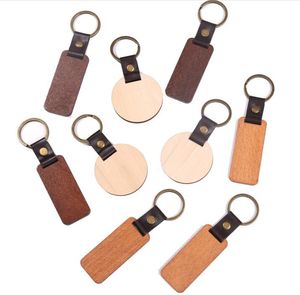 Leather Beech Wood Carving Keychains DIY Engraved Wood Keychain Key Rings for Birthday or Anniversary Gift