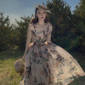 Günlük Elbiseler Le Palais Vintag 2022 Yaz Orijinal Vintage Kadınlar Çıplak Büyük Çiçek Belget Organze Balo Zarif Elbise Toplamak