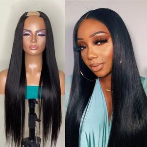 Glueless Straight U Part Wig 100％人間の髪の女性用1x4ミドルVシェイプウィッグブラジルのバージン未加工フル人の髪