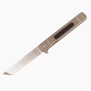 New R6254 Flipper Folding Knife D2 Satin Tanto Point Blade TC4 Titanium Alloy With Carbon Fiber Handle Ball Bearing Fast Open EDC Pocket Knives