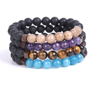 8mm Natural Lava Stone Strands Energy Bead Charm Bracelets For Women Men Handmade Party Club Yoga Jewelry