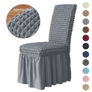 Funda para silla Seersucker 3D, falda larga, fundas para sillas para comedor, boda, banquete, estiramiento, LICRA, decoración del hogar, respaldo alto 220517