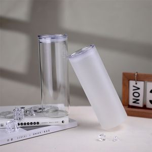 25oz Sublimation Glasses Tumbler Blank Frosted Clear Jar Tumbler Mugs DIY Skinny Cup with Lid Summer Drinking Water Bottle