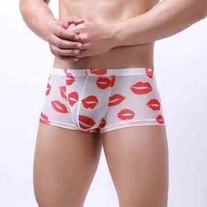 Wholesale mens valentine boxers for sale - Group buy Sexy Lips Printed Underwear Men Transparent Boxer Briefs Bulge Pouch Panties Male Valentines Day Husband Gift Mans Underpants