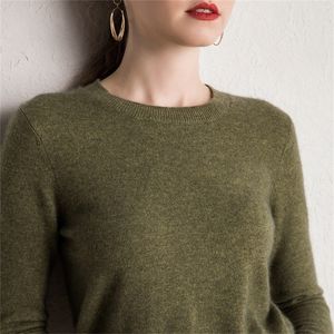 O-Neck Sweaters Women 100% Pure Goat Cashmere Knitted Pullovers 15Colors Soft High Quality Ladies Jumpers Clothes 201223
