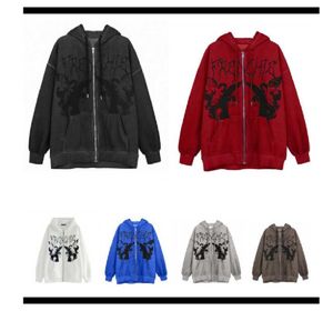 Męskie bluzy bluzy 2022 Hip Hop Streetwear Kobiety Mężczyźni Goth Angel Dark Print Zipper Kurtka Płaszcz Harajuku Y2K Kapturem Ubrania Punk