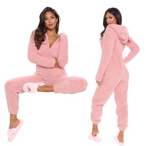 Winter Animal Ear Onesie Warm Nightgown Women Pajamas Funny Flannel Soft Overall Onepiece Night Home Overalls Outfit Jumpsuit 210709