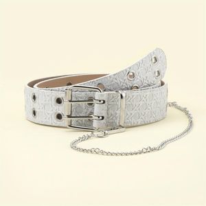 metal tape Eyelet Buckle Belt for Men - Fashionable Adult Decorative Accessory made of Thick Leather