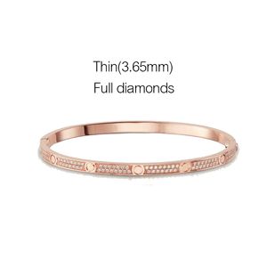 Pulseira de amor fina de luxo cheia de diamantes com chave de fenda designer de pulseiras moda feminina joias 3,65 mm pulseira de platina em ouro rosa para mulheres adultas presente de joias