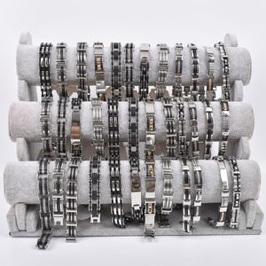 Bangle 12pcs/lot Fashion Stainless Steel Silver Color Bracelets Bangles For Men Mix Style Party Gifts Jewelry Wholesale