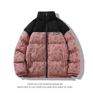 男性用の首輪パッチワークのパフジャケット日本のファッショントレンドハラジュク服ティーンエイジ特大のバブルコートストリートウェアT220802