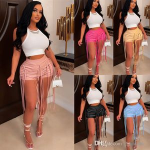Designer Womens Shorts Sexy PU Leather Short Pants Fashion Rope Woven Low Waist Clothing 2022 Summer New Products