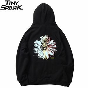 Men streetwear Hip Hop Bluza Bluza Daisy Flower Zima polarowa z kapturem pullover bawełna harajuku kwiatowa bluza luźna lj201027