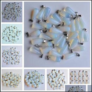 Charms Jewelry Findings Components Natural Stone Hexagonal Prism Water Drop Moon Heart Opal Healing Pendants Diy Neck Dhbsr