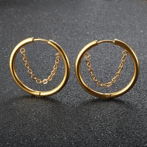 Stud /Set Stainless Steel Small Hoop Earrings For Women Gold Circle Thick Ear Ring Piercing Tassel With Chain JewelryStud