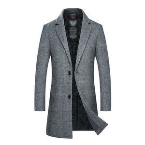 Męski płaszcz wełniany mężczyzna w stylu zimowym moda swobodna szczupła dopasowanie gęstość ciepłej długiej kurtki Męska marka Plaid Abrigos para hombre 201127
