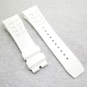 25mm White Watch Band 20mm Folding Clasp Rubber Strap For RM011 RM 50-03 RM50-01245D