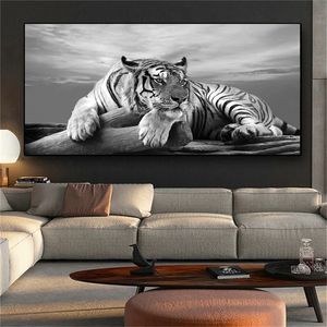 Schwarz-weißes Tier-Tiger-Leinwandgemälde, Kunstdrucke, Wandkunst, Bilder, abstrakte Leinwand, Tiger, Poster, Gemälde, Heimdekoration