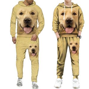 Erkeklerin Trailtsits Aile Eşleşen Kıyafetler Sevimli Köpek 3D Baskılı Hoodie Pantolon İki Parça Set Erkekler/Kadın Takip Kıyafetleri Moda Moda Takımcılar