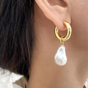 Hoop Huggie Circle örhängen Vintage High Imitation Barock Pearl Gold Earclip Women Jewelry Golden Punk Roundhoop Kirs22