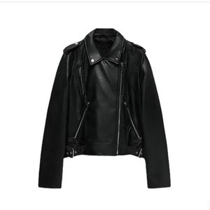 Women Black Faux Leather Jackets Zipper Coat Turn-down Motor Biker Jacket Belt Veste Femme autumn winter jackets