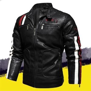 Зимняя мужская куртка кожа мужская мотоциклетная куртка для вышивки бомбардировщики