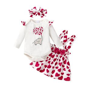 Kleidung Sets Girls Bodysuit Printed Heart Day Röcke Cartoon Hosenträger Kleinkind Outfit