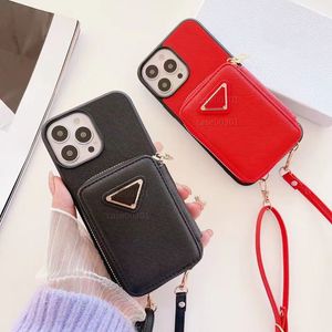 Designer Crossbody Case Telefon dla iPhone'a 15 14 13 12 Pro Max Czarna skórzana powłoka 15pro 14pro 13PROMAX 11 11PROMAX Mobilna Okładka Poręczka Uchwyt Karta Monety Portfel Monety Portfel Monety