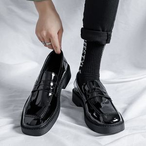 Wholesale casual vintage wedding dresses for sale - Group buy Wedding Men Business Casual Patent Leather Loafers Shoes Male Harajuku Korean Streetwear Vintage Wedding Dress Leather Shoes