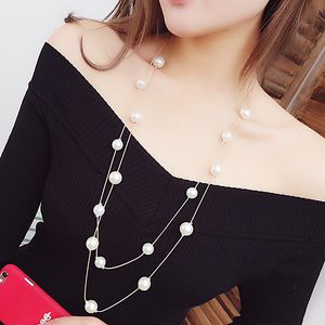 Fashion Pearl Long Necklace For Women Vintage Multilayer Chain Necklace Elegant Party Jewelry Accessories