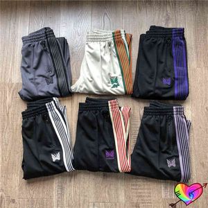 2022ss Multicolor Stripe Needles Pantaloni Uomo Donna Classica di alta qualità ricamata farfalla AWGE Needles Track Pants T220803