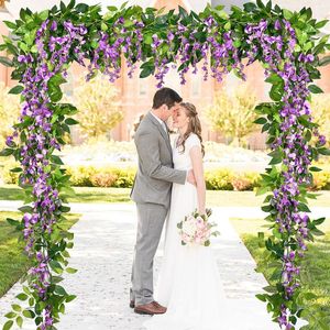 Party Decoration Artificial Wisteria Flowers 1.8m Plant Silk Flower String Hanging Home Garden Outdoor Ceremony Wedding Arch Ornament