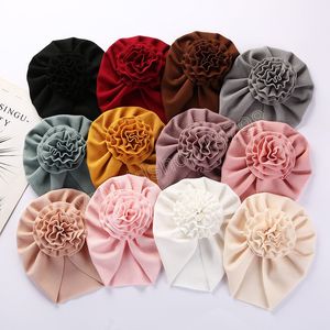 Autumn Baby Hat Cute Big Flower Solidny kolor miękki elastyczny nowonarodzony maluch dziewczyna turban czapki czapki maska ​​czapka zima zima